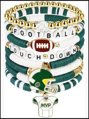 Stackable Sports Charm Bracelets Stretch Beaded Game Day Jewelry for Women Fans